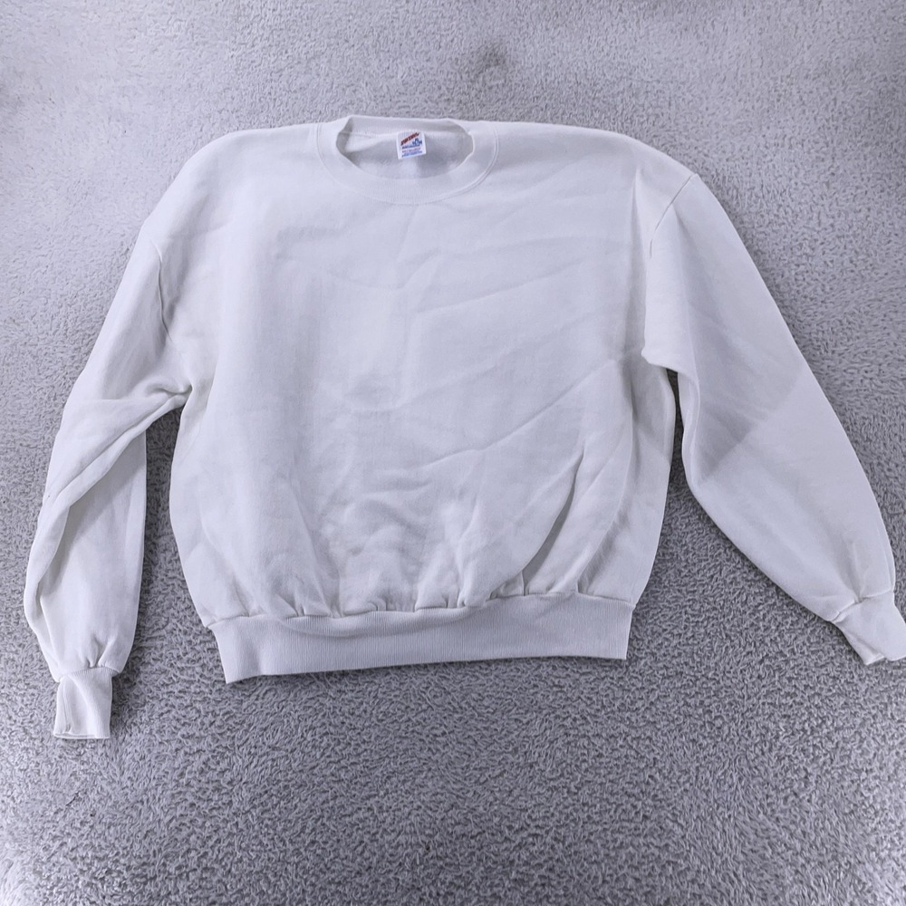 Vintage Jerzees Blank White Crewneck Sweatshirt Mens Large Pullover Made in USA